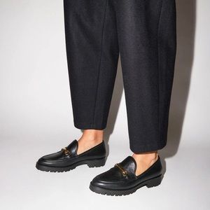 Suzanne Rae Lug Sole Loafer, Black Nappa Leather, Size 37.5 (US 7.5)